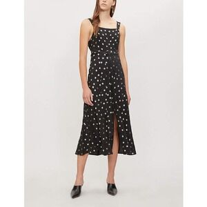 RIXO LONDON Tara‎ All Star Silk Midi Dress Size XS Black Gold Metallic Chic Sexy